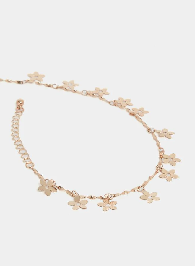 Styli Flower Drop Chain Anklet with Lobster Clasp Closure