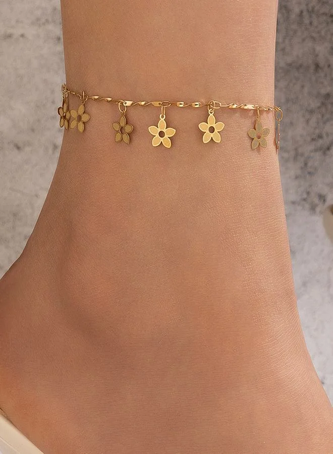 Styli Flower Drop Chain Anklet with Lobster Clasp Closure