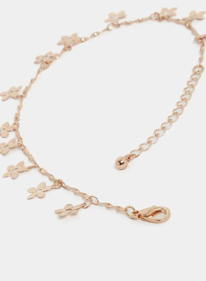Styli Flower Drop Chain Anklet with Lobster Clasp Closure