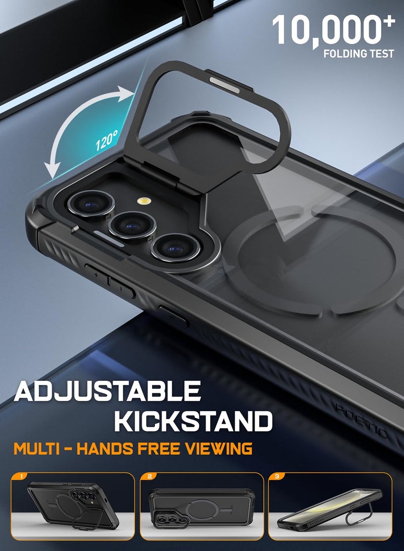 Poetic Guardian Case for Samsung Galaxy S24+ Plus 6.7", [Built-in Camera Stand] [Screen Protector Work with Fingerprint ID] Full Body Shockproof Protective Rugged Clear Cover, Black/Clear - Image 2