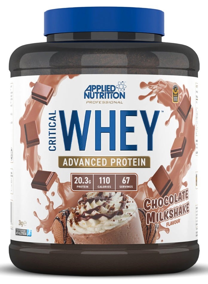 أبلايد نيوتريشن ابلايد نيوتريشن مسحوق بروتين مصل اللبن من كريتيكال بوزن 2 كجم - مسحوق بروتين مصل اللبن مع نسبة عالية من البروتين - مخفوق البروتين - مكمل غذائي (2 كجم - 76 مخفوقة) (2 كجم، شوكولاتة ميلك شيك) - Image 1