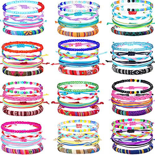 Remerry 48 Pieces Handmade Friendship Bracelets Bulk Boho Adjustable Woven Braided Bracelets for Women Men Colorful Beaded Bracelet Stacking Elastic Beaded Anklet Jewelry for Concert Party Summer Gift - Image 1
