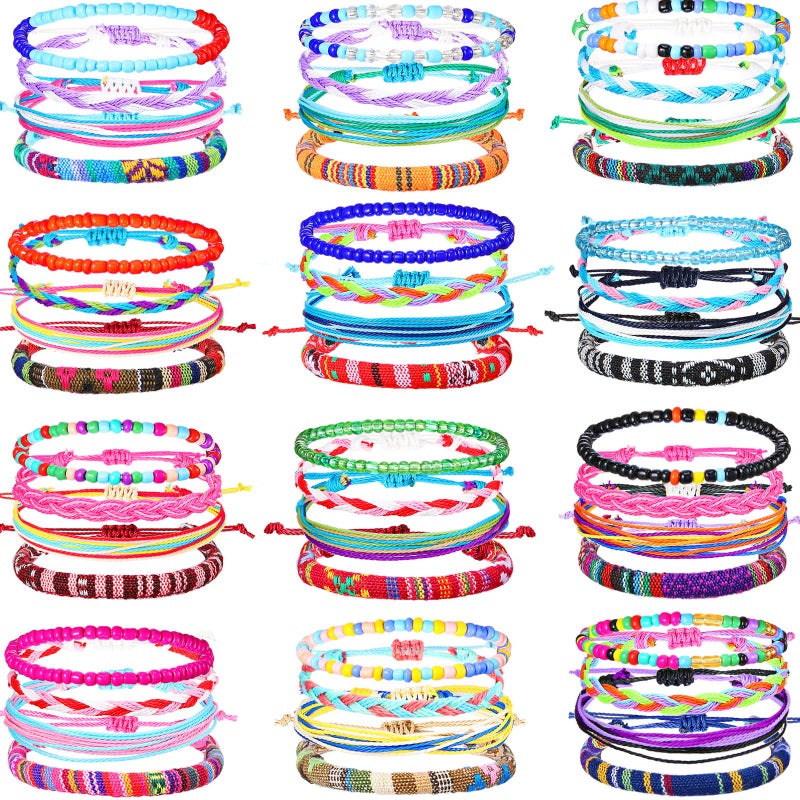 Remerry 48 Pieces Handmade Friendship Bracelets Bulk Boho Adjustable Woven Braided Bracelets for Women Men Colorful Beaded Bracelet Stacking Elastic Beaded Anklet Jewelry for Concert Party Summer Gift - Image 3
