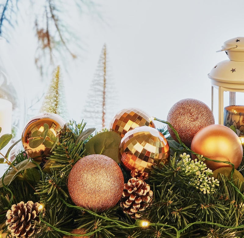 Emopeak 24Pcs Christmas Balls Ornaments for Xmas Christmas Tree - 4 Style Shatterproof Christmas Tree Decorations Hanging Ball for Holiday Wedding Party Decoration (Rose Gold  3.2""/8CM) - Image 3