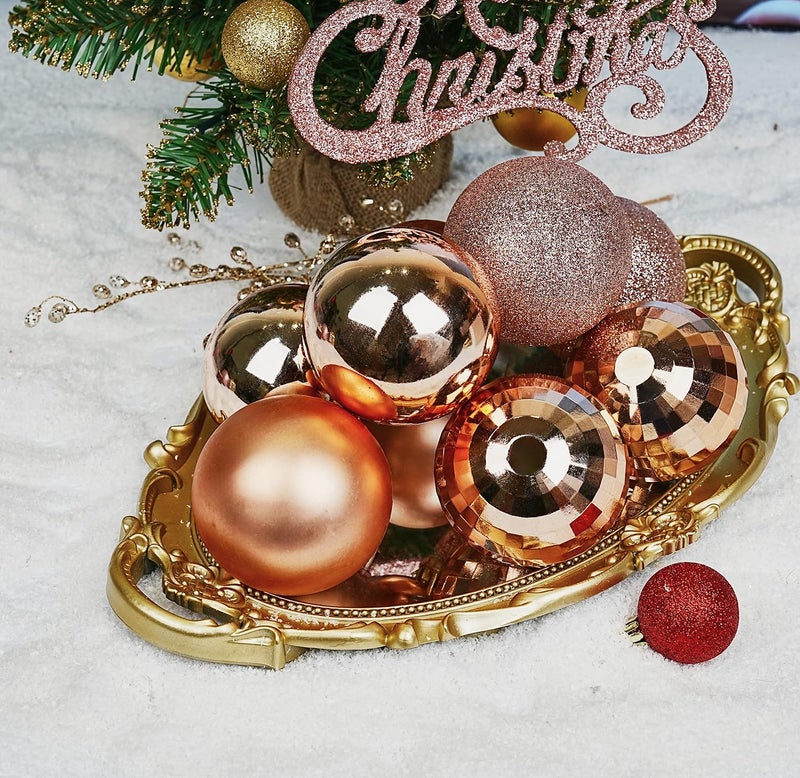 Emopeak 24Pcs Christmas Balls Ornaments for Xmas Christmas Tree - 4 Style Shatterproof Christmas Tree Decorations Hanging Ball for Holiday Wedding Party Decoration (Rose Gold  3.2""/8CM) - Image 2