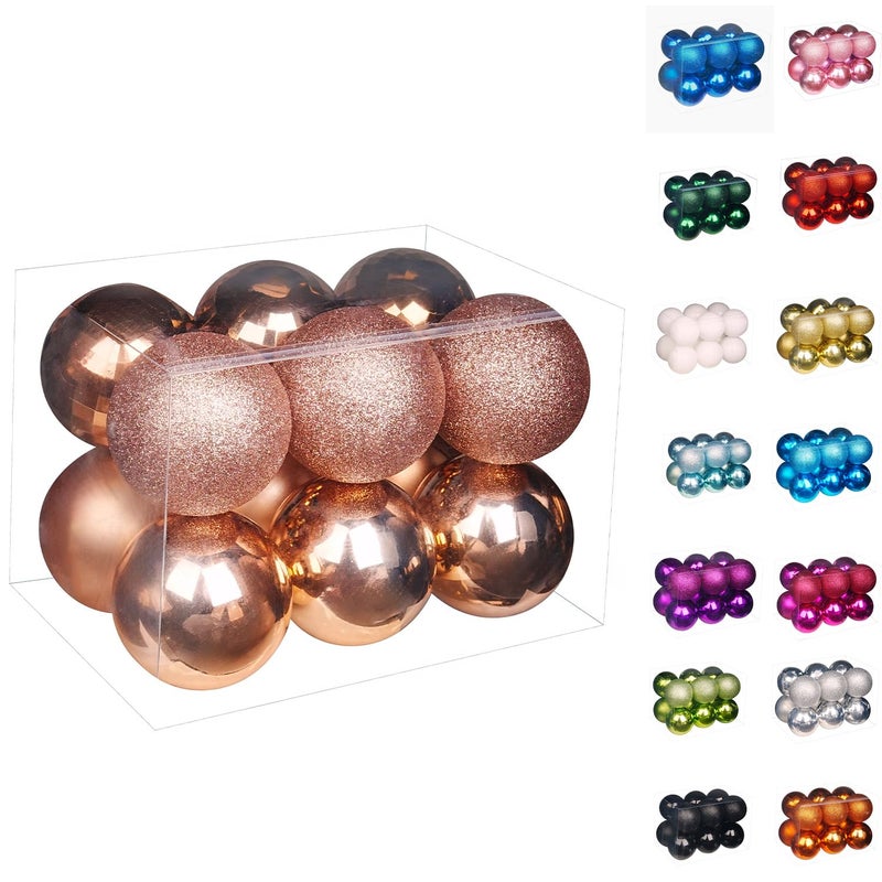 Emopeak 24Pcs Christmas Balls Ornaments for Xmas Christmas Tree - 4 Style Shatterproof Christmas Tree Decorations Hanging Ball for Holiday Wedding Party Decoration (Rose Gold  3.2""/8CM) - Image 1