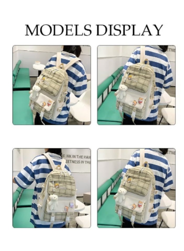 DUNISO Plaid Schoolbag 5 - Piece Set | Cute Charms, Practical & Heartwarming - Image 5