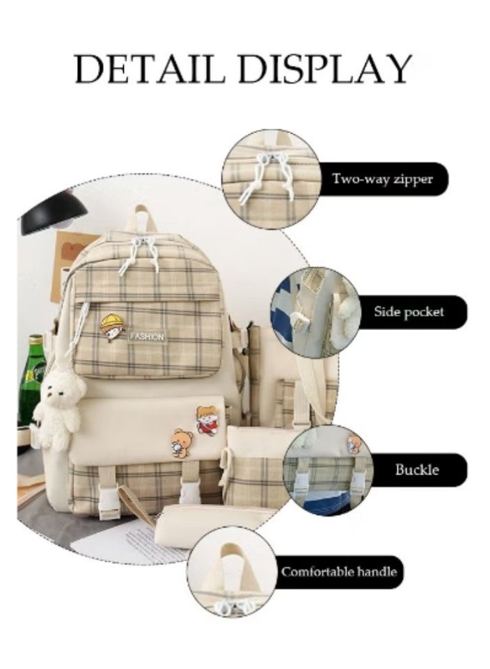 DUNISO Plaid Schoolbag 5 - Piece Set | Cute Charms, Practical & Heartwarming - Image 2