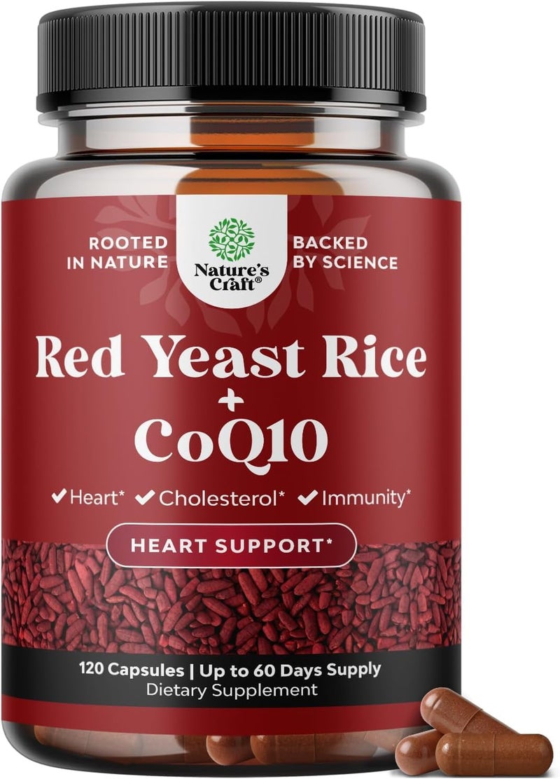 Natures Craft Red Yeast Rice with CoQ10 Supplement Advanced Healthy Heart Healthy Cholesterol Levels Formula for Men Women Extra Strength Capsule with Red Yeast Rice 1200 mg Capsules with CoQ10 120 Count - Image 3