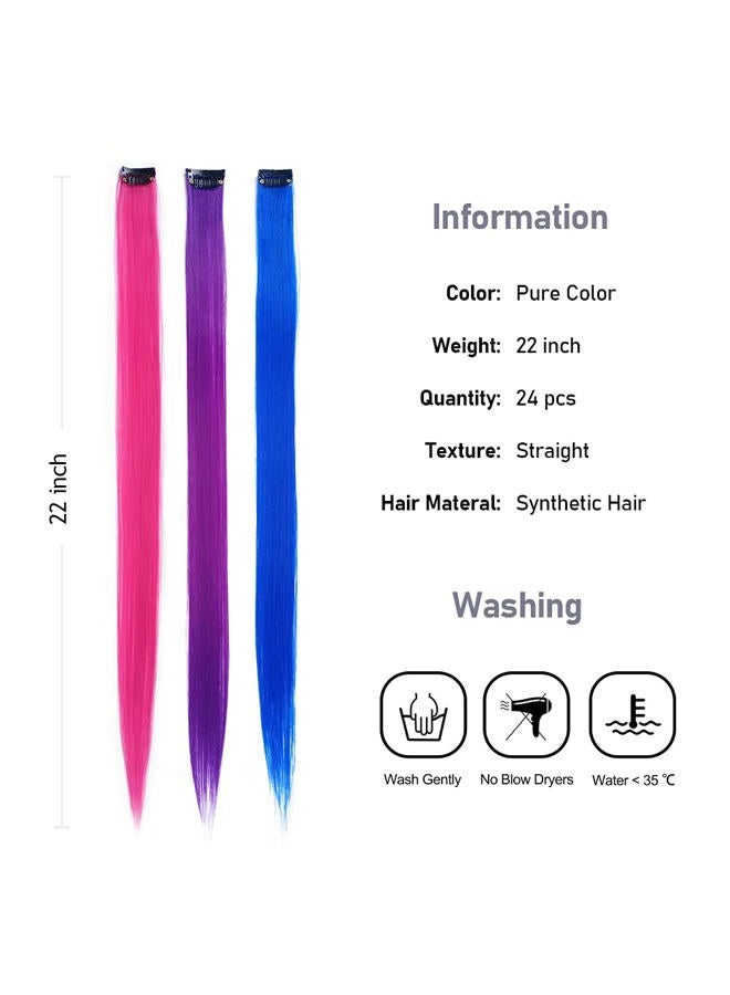 KGBFASS 24 Packs Colored Clip in Hair Extensions 20'' Colorful Straight Hair Extensions Clip in for Kids Multi-Colors Party Highlights Hairpieces(Pink,Purple,Blue) - Image 3