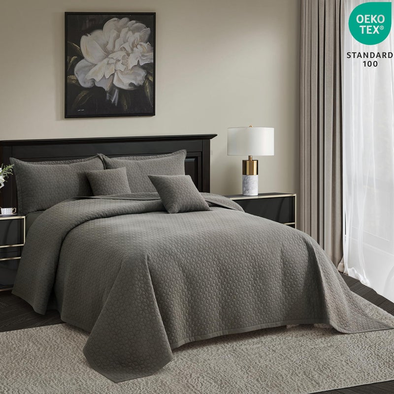 Blythease Oversized King Bedspread 128x120 Extra Wide, Modern & Contemporary Look, Lightweight Bedding Cover, Reversible, 5 Piece, 100% Microfiber, Brown - Image 2