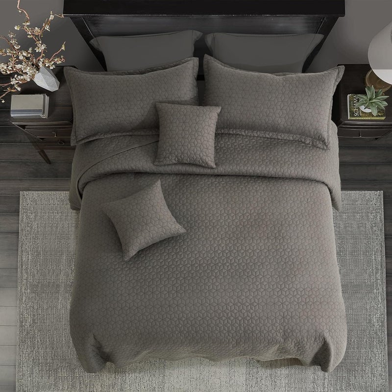 Blythease Oversized King Bedspread 128x120 Extra Wide, Modern & Contemporary Look, Lightweight Bedding Cover, Reversible, 5 Piece, 100% Microfiber, Brown - Image 3