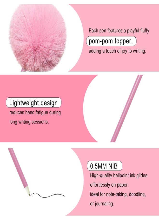 SBYURE 4 Pack Pom Pom Pen Cute Pens for Girls Fluffy Pompoms Plastic Ball Point Pens Fuzzy Pens for Kids Children School Office Use (Pink) - Image 3
