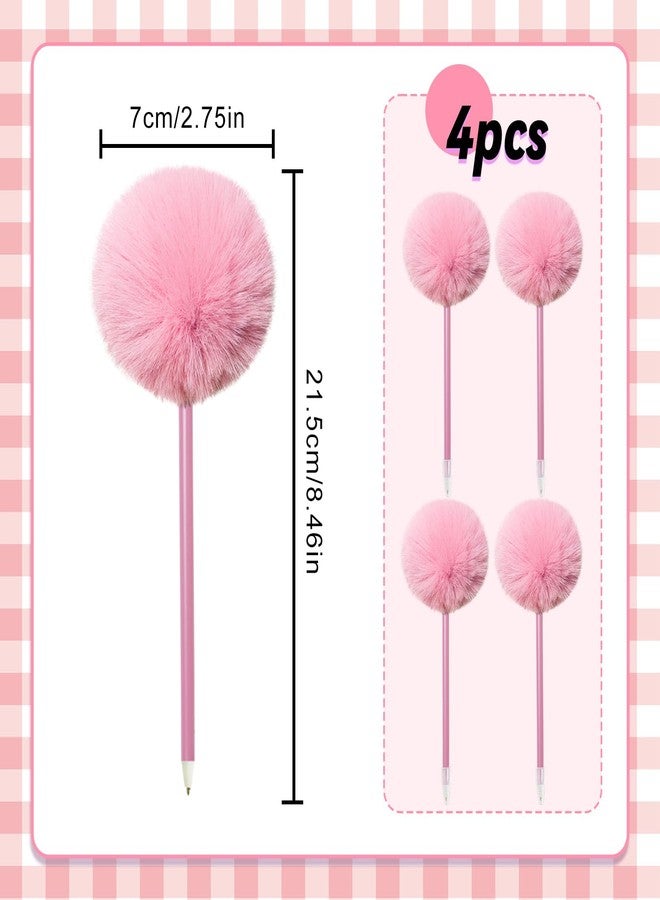 SBYURE 4 Pack Pom Pom Pen Cute Pens for Girls Fluffy Pompoms Plastic Ball Point Pens Fuzzy Pens for Kids Children School Office Use (Pink) - Image 2