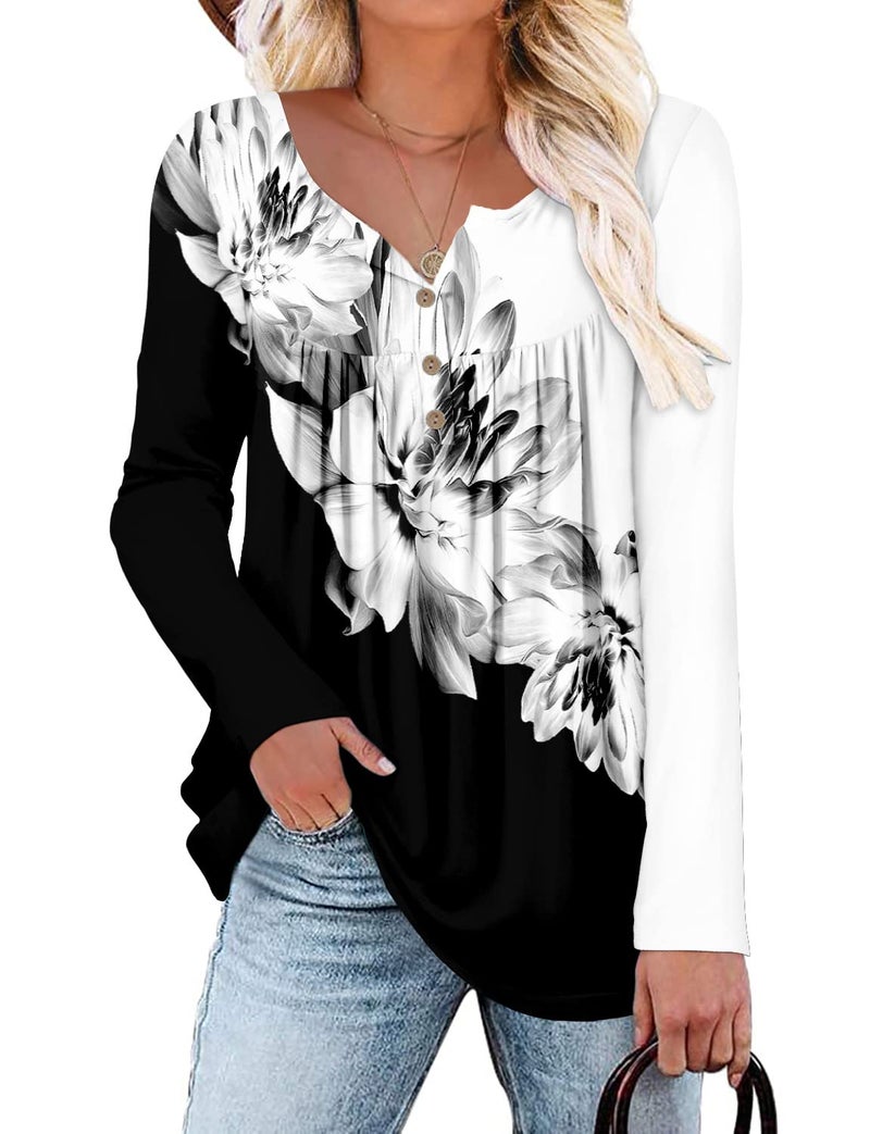 ROSELINLIN Plus Size Tops for Women Long Sleeve Shirts Black White Oversized Blouse 3XL - Image 1