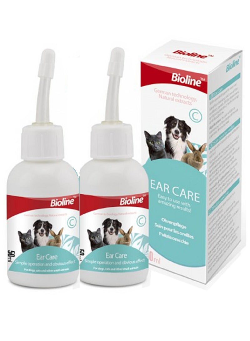 Bioline منظف الأذن اللطيف ومزيل الروائح الكريهة لجميع الحيوانات الأليفة 2X50 مل - Image 1
