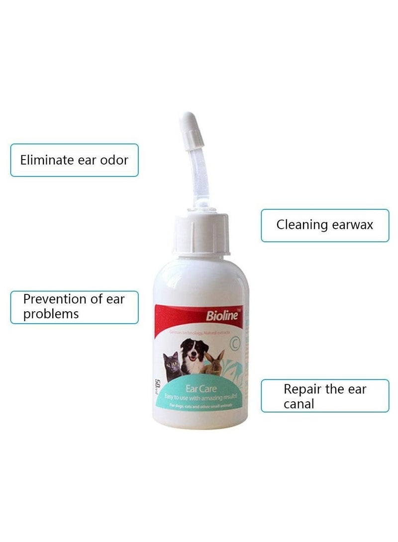 Bioline منظف الأذن اللطيف ومزيل الروائح الكريهة لجميع الحيوانات الأليفة 2X50 مل - Image 2