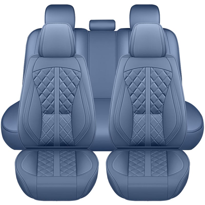 otoez Car Seat Covers Full Set, Blue Leather Seat Cover 5 Seat, Waterproof Automotive Front & Rear Seat Cushion Protector Full Coverage for Most Cars Sedens Trucks SUVs Vans (Blue) - Image 2