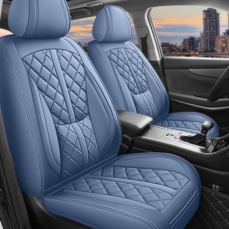 otoez Car Seat Covers Full Set, Blue Leather Seat Cover 5 Seat, Waterproof Automotive Front & Rear Seat Cushion Protector Full Coverage for Most Cars Sedens Trucks SUVs Vans (Blue) - Image 1