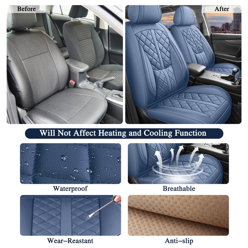 otoez Car Seat Covers Full Set, Blue Leather Seat Cover 5 Seat, Waterproof Automotive Front & Rear Seat Cushion Protector Full Coverage for Most Cars Sedens Trucks SUVs Vans (Blue) - Image 5