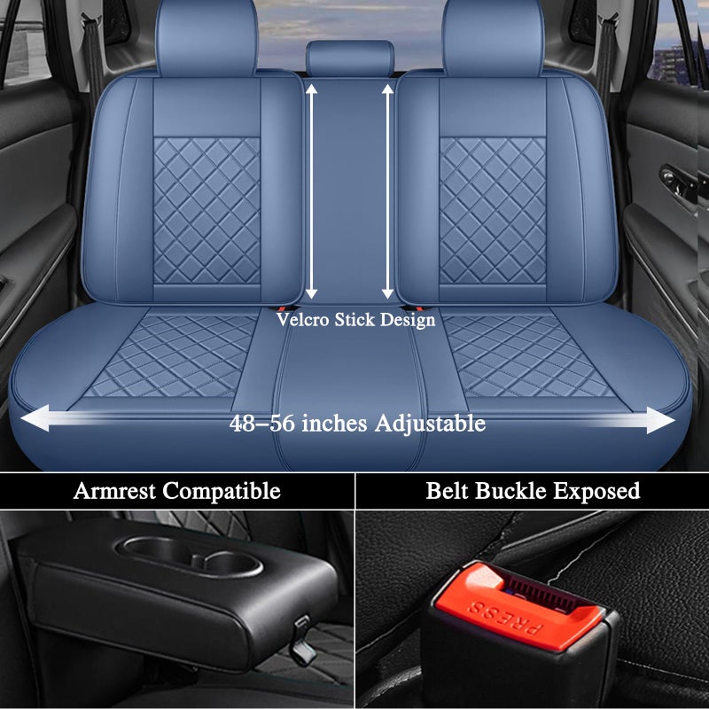 otoez Car Seat Covers Full Set, Blue Leather Seat Cover 5 Seat, Waterproof Automotive Front & Rear Seat Cushion Protector Full Coverage for Most Cars Sedens Trucks SUVs Vans (Blue) - Image 4