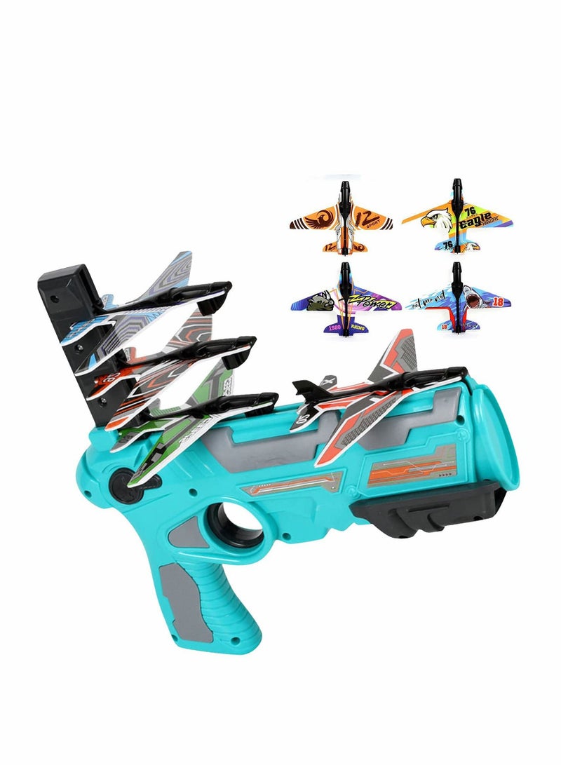SYOSI Airplane Toy 2022 New Hot Toy Catapult Airplane Shooting Game Toy for Kids One-Click Ejection Model Foam Airplane with 4 Pcs Glider Airplane Launcher (Blue Set) - Image 1