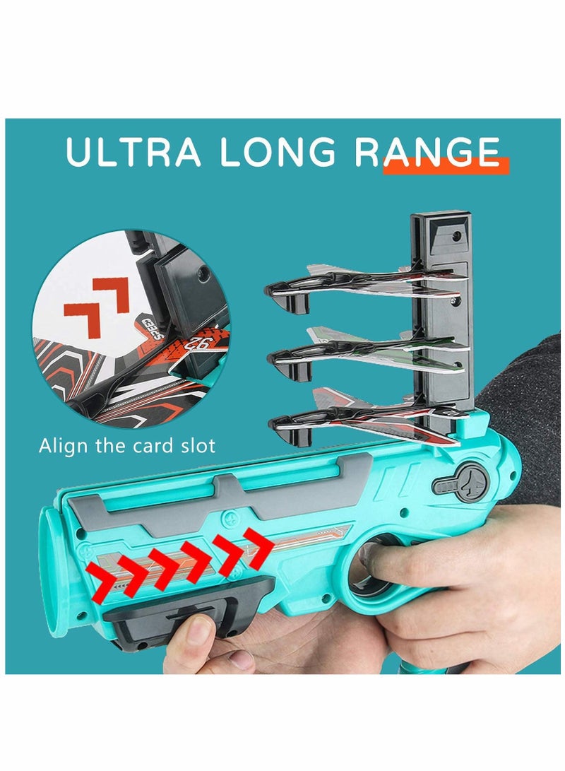 SYOSI Airplane Toy 2022 New Hot Toy Catapult Airplane Shooting Game Toy for Kids One-Click Ejection Model Foam Airplane with 4 Pcs Glider Airplane Launcher (Blue Set) - Image 5