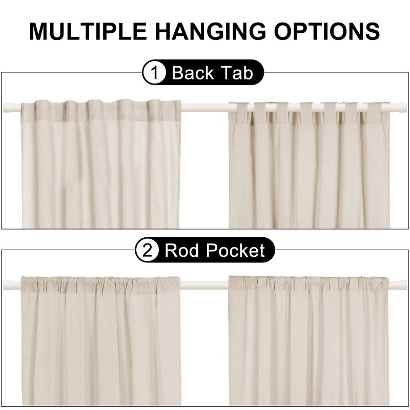 ASPMIZ Cotton Linen Farmhouse Curtains Boho Rustic Button Curtain, Linen Window Curtain Panels, Grey Stripe Country Curtains for Bedroom, Back Tab Modern Drapes for Windows 52 x 84 Inch, 2 Panels - Image 5