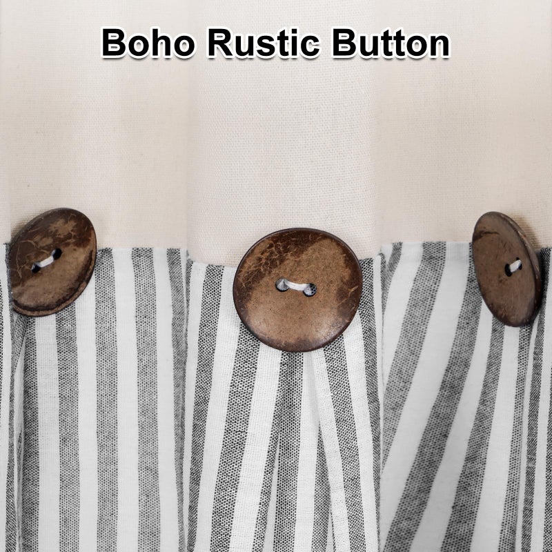 ASPMIZ Cotton Linen Farmhouse Curtains Boho Rustic Button Curtain, Linen Window Curtain Panels, Grey Stripe Country Curtains for Bedroom, Back Tab Modern Drapes for Windows 52 x 84 Inch, 2 Panels - Image 3