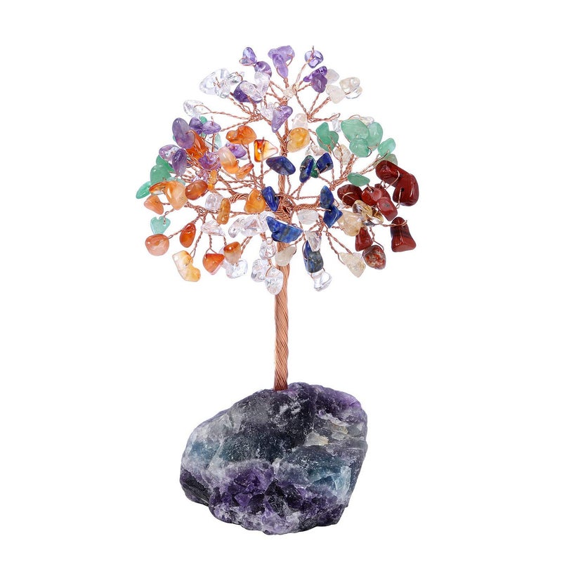 JSDDE 7 Chakra Crystal Healing Crystals Gemstones Feng Shui Natural Tumbled Stones Money Life Tree Figurines