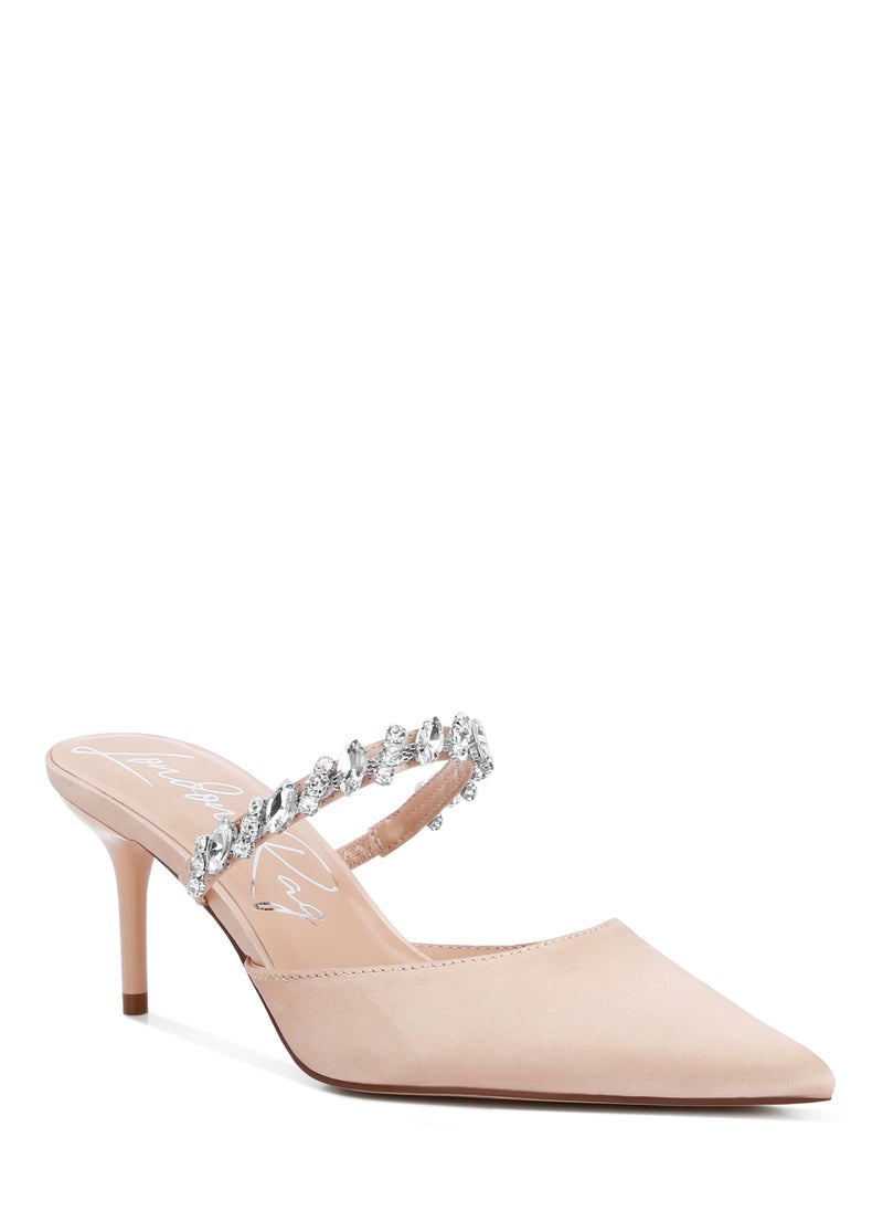 London Rag Diamante Stiletto Mules Sandals in Champagne  - Image 2