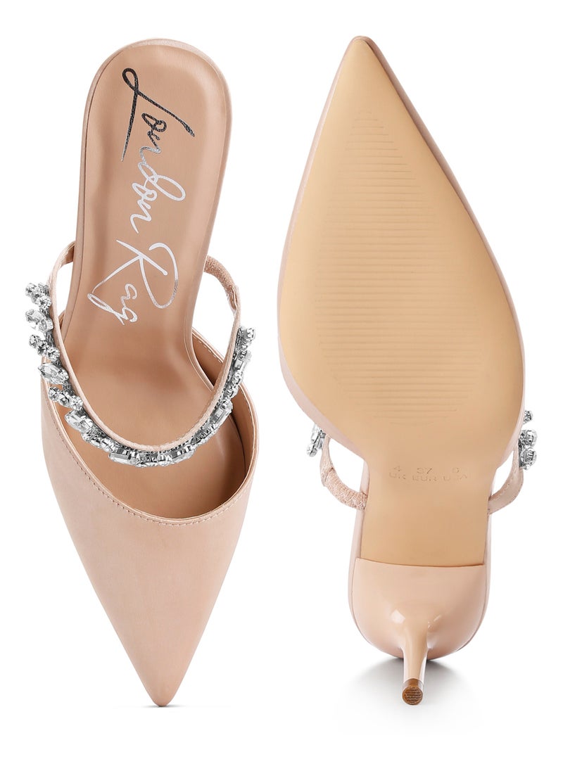 London Rag Diamante Stiletto Mules Sandals in Champagne  - Image 4