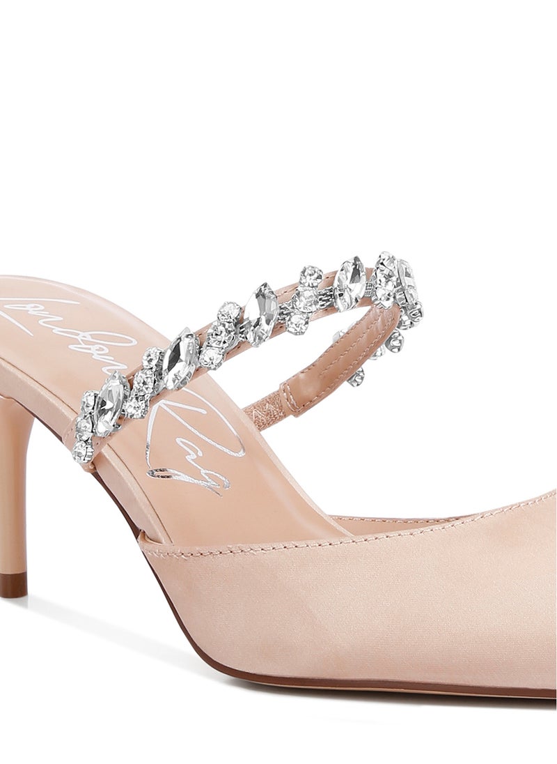 London Rag Diamante Stiletto Mules Sandals in Champagne  - Image 5