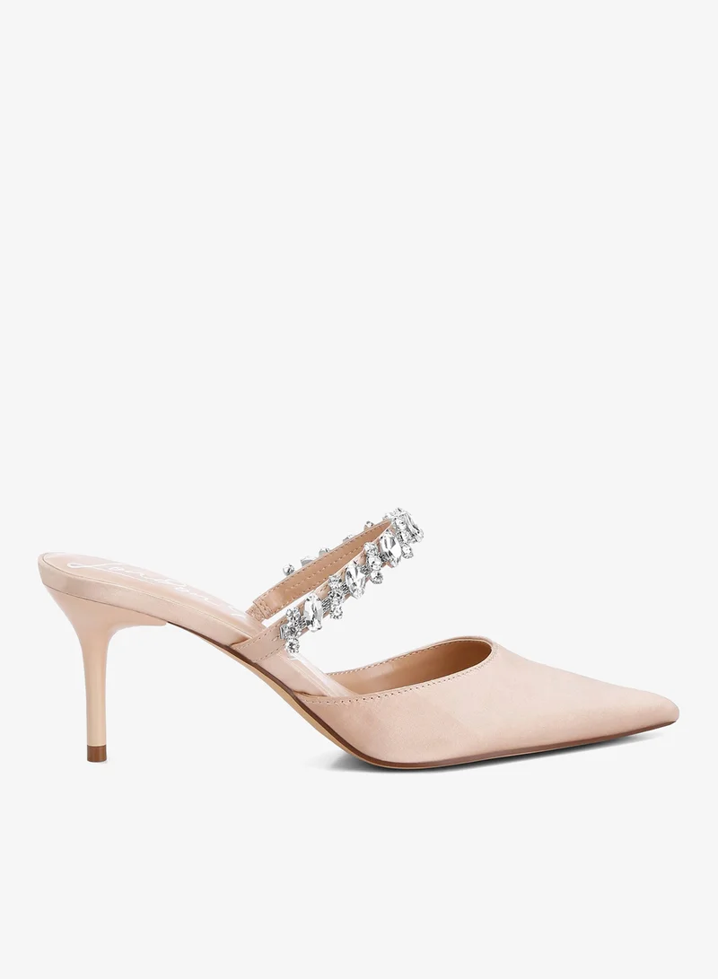 Diamante Stiletto Mules Sandals in Champagne
