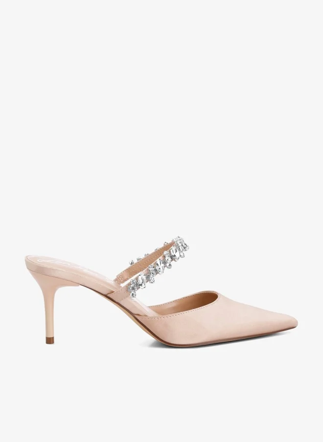London Rag Diamante Stiletto Mules Sandals in Champagne