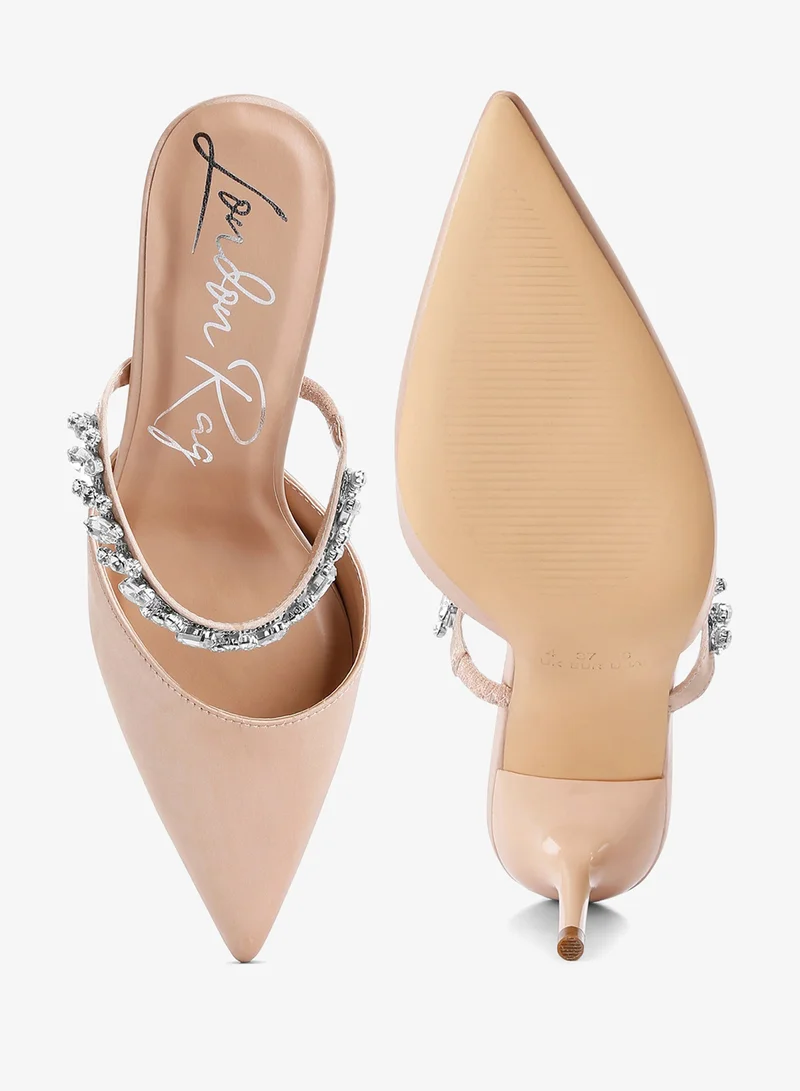 London Rag Champagne Diamante Stiletto Mules Sandals in Champagne for Women | Best Price UAE