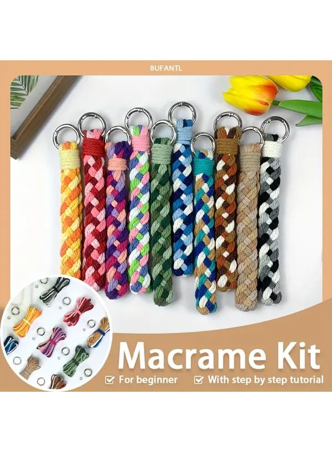 Macrame Keychain DIY Kit With Tutorial Pink Color Set Handmade Craft Keyring Supplies Creative Gift - Image 1
