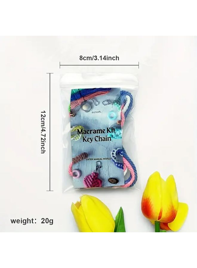 Macrame Keychain DIY Kit With Tutorial Pink Color Set Handmade Craft Keyring Supplies Creative Gift - Image 2