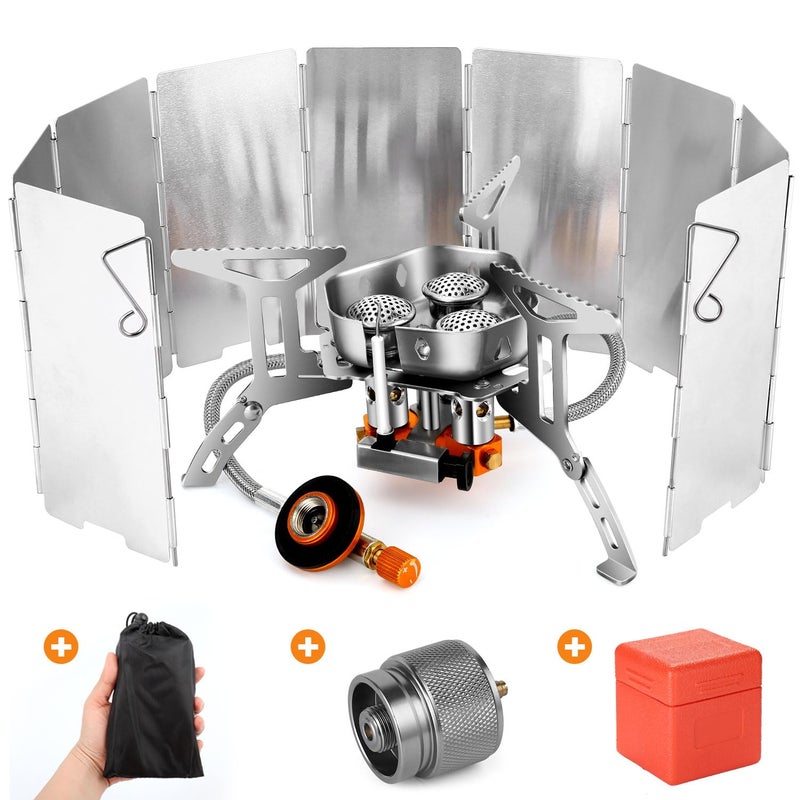 Odoland 6800W Windproof Camp Stove Camping Gas Stove with Windscreen, Fuel Canister Adapter, Piezo Ignition, Carry Case, Portable Collapsible Stove Burner for Outdoor Backpacking Hiking and Picnic - Image 1