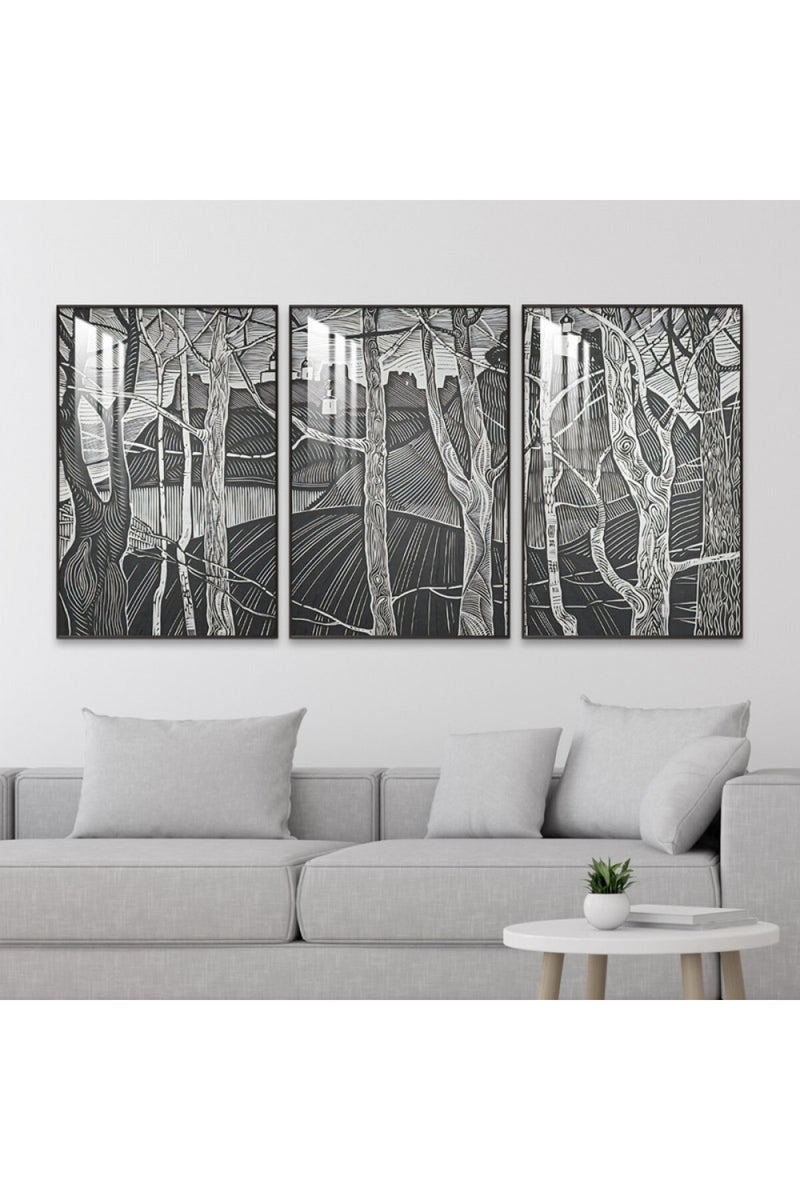 Marktna Three wooden wall painting with a frame and a clear acrylic layer - Image 1