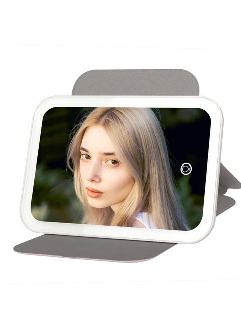 Travel Makeup Mirror, Portable LED Lighted Makeup Mirror, 360° Rotation Touch Screen Vanity Mirror, 3-Color Dimmable Lighting,  USB Rechargeable Compact Vanity Mirror with 60 Led Lights