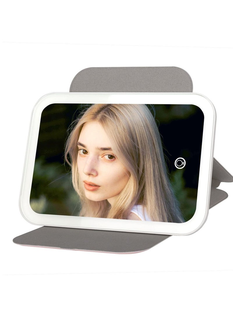SYOSI - Travel Makeup Mirror, Portable LED Lighted Makeup Mirror, 360° Rotation Touch Screen Vanity Mirror, 3-Color Dimmable Lighting,  USB Rechargeable Compact Vanity Mirror with 60 Led Lights - Image 1