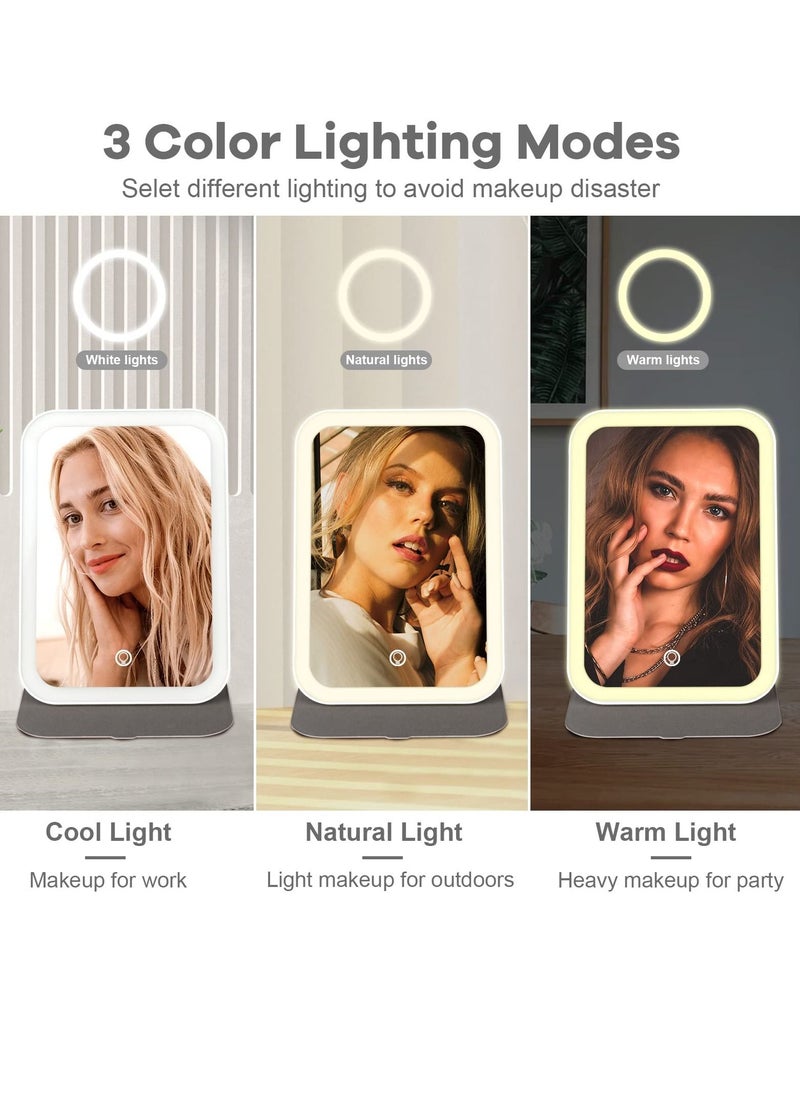 SYOSI - Travel Makeup Mirror, Portable LED Lighted Makeup Mirror, 360° Rotation Touch Screen Vanity Mirror, 3-Color Dimmable Lighting,  USB Rechargeable Compact Vanity Mirror with 60 Led Lights - Image 1