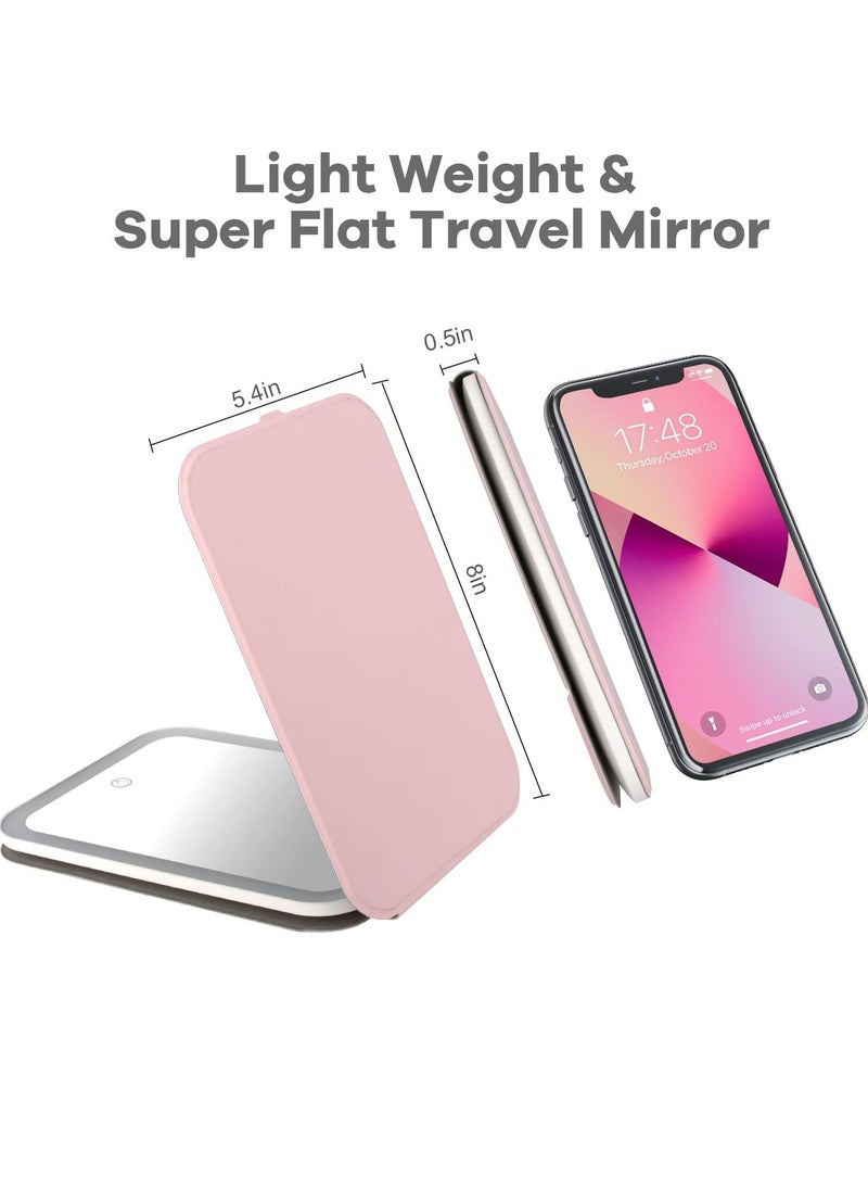 SYOSI - Travel Makeup Mirror, Portable LED Lighted Makeup Mirror, 360° Rotation Touch Screen Vanity Mirror, 3-Color Dimmable Lighting,  USB Rechargeable Compact Vanity Mirror with 60 Led Lights - Image 1