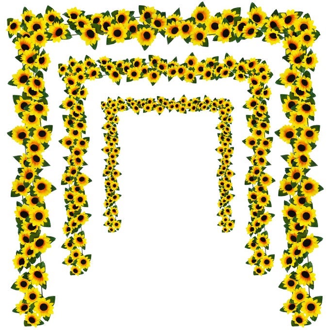 3 PACK 75FTPCS ARTIFICIAL SUNFLOWER GARLAND HANGING SUNFLOWER VINES WITH GREEN LEAVESSILK FLOWERS FOR HOME ROOM KITCHEN GARDEN WEDDING ARCH BRIDAL BABY SHOWER PARTY OUTDOOR DECOR MEDIUM