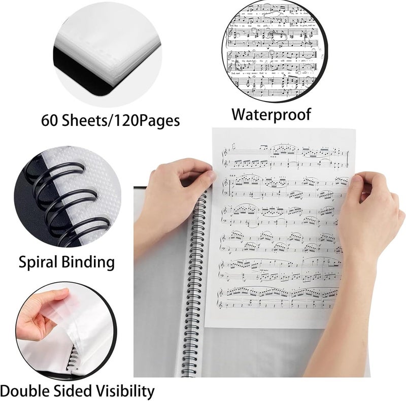 iGolife A4 Music Folder, 60 Compartments, 120 Pages, Presentation Folder, Black, A4 Size - Image 3