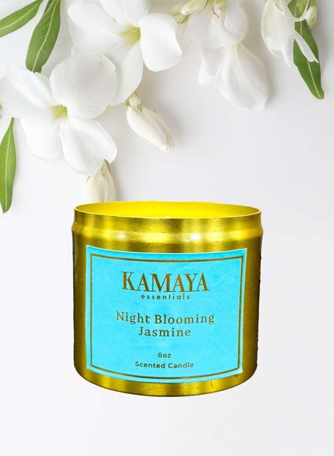 KAMAYA IRIS Collection Night Blooming Jasmine Scented Candle | 1-Wick Soy Wax, 8oz (227g) | Metal Jar Candle With Gold Finish - Image 3