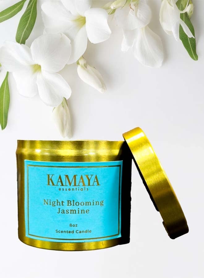 KAMAYA IRIS Collection Night Blooming Jasmine Scented Candle | 1-Wick Soy Wax, 8oz (227g) | Metal Jar Candle With Gold Finish - Image 2