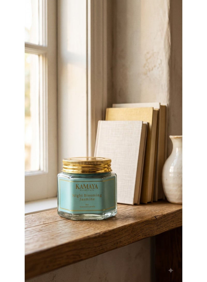 KAMAYA IRIS Collection Night Blooming Jasmine Scented Candle | 1-Wick Soy Wax, 8oz (227g) | Metal Jar Candle With Gold Finish - Image 2
