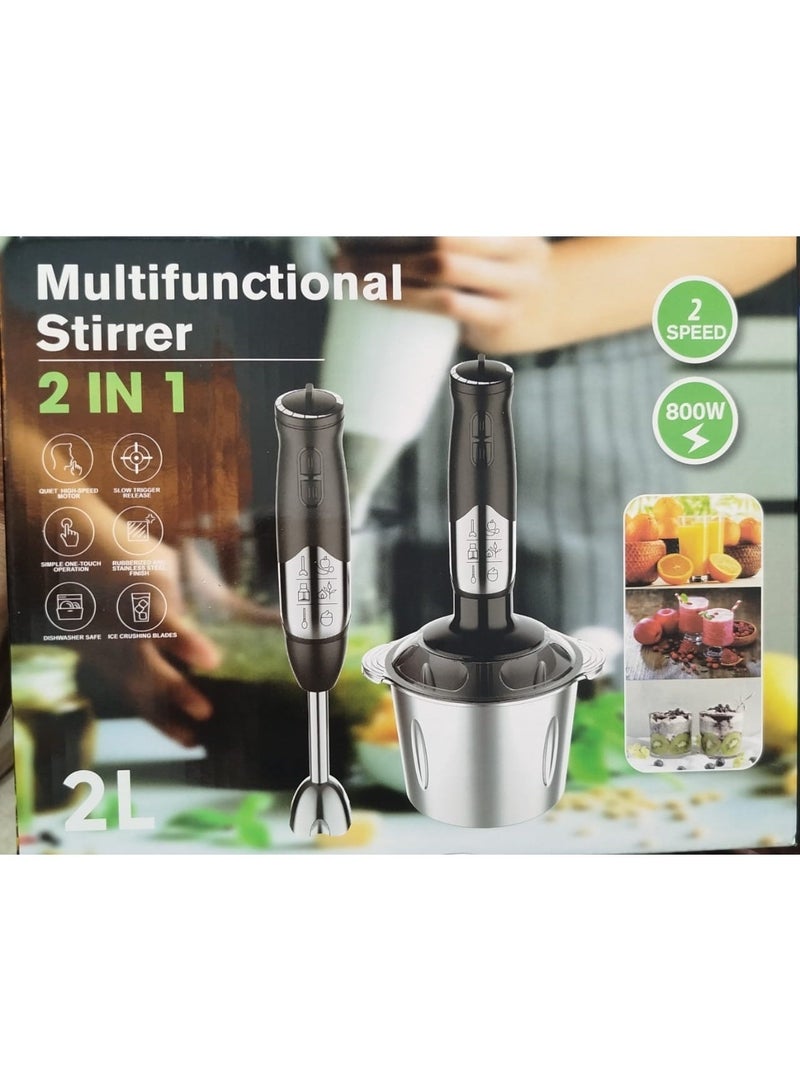 800W 2-in-1 Hand Blender - 2L Stainless Steel Chopper - Hand Blender for Kitchen with Whisk - Two Speeds for Chopping and Grinding - Image 5